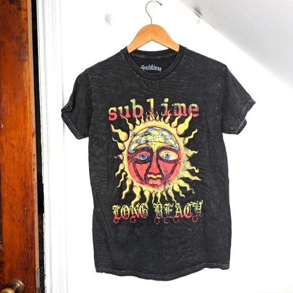 SUBLIME Black Cotton Sun Burst Long Beach Oversized Graphic Band Tee NEW Size S - Picture 1 of 6